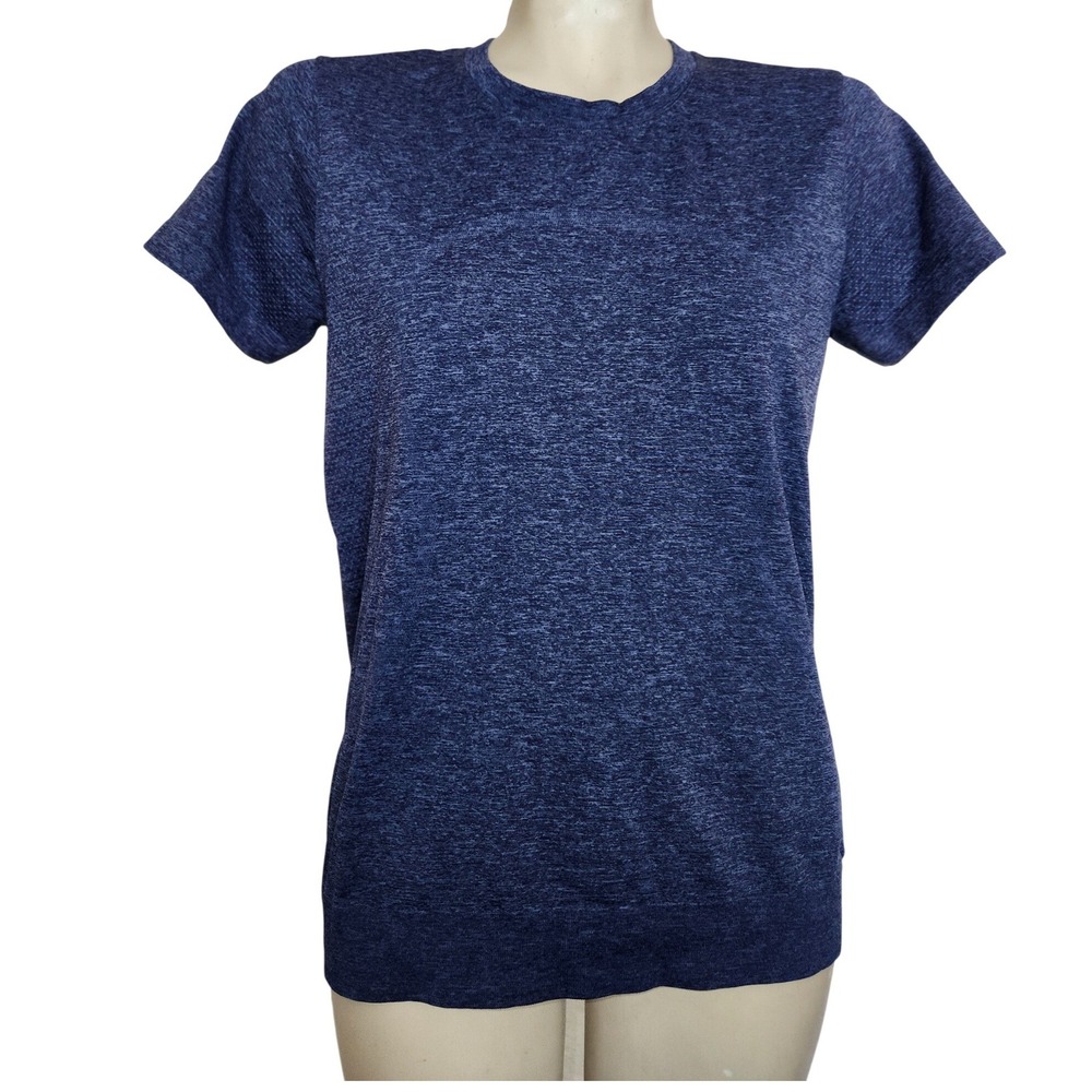 Lululemon Swiftly Tech Short Sleeve Crew Heathered Navy‎ Blue Workout Top Size 6